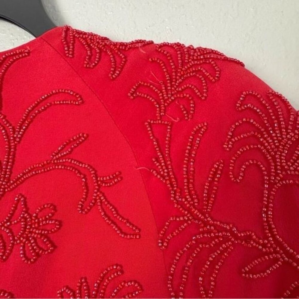 Carmen Marc Valvo silk vintage red floral sequin sheath dress 6 formal - Picture 9 of 13